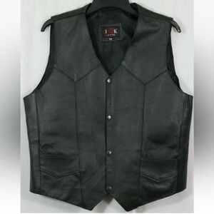 Trim Leather Motorcycle Vest Adult 44 Black Snap Front Biker Riding Grunge Bike
